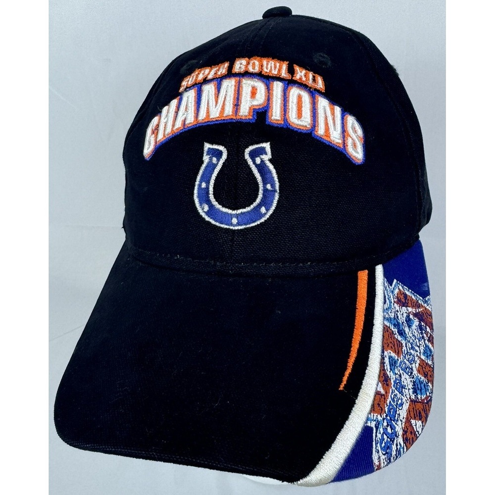 00's NFL Indianapolis Colts Hat Cap Super Bowl XLI Champs Strap Back Black OSFA